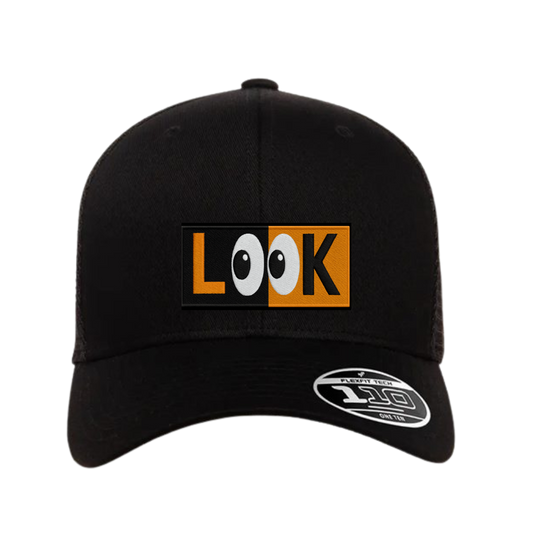 Embroidered L👀K Medium Logo Front Snap Back Trucker Hat